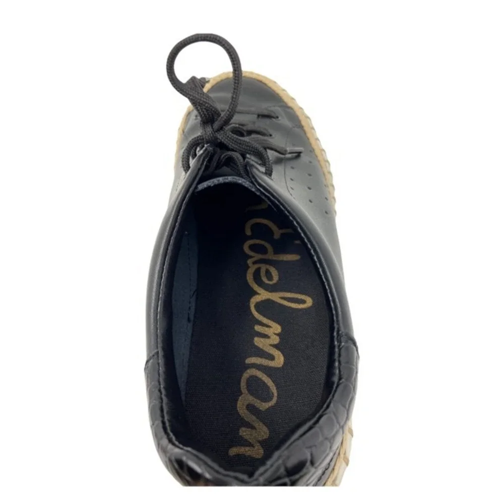 Sam Edelman Women's Kavi Leather Sneakers Black Casual Espadrille Trim Size 7